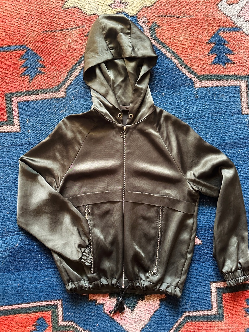 Zara Olive Green Hooded Bomber Jacket